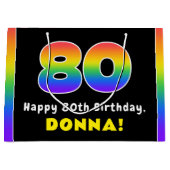 80e verjaardag: kleurrijke regenboog # 80, aangepa groot cadeauzakje (Voorkant)