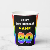 80e verjaardag: kleurrijke regenboog # 80, aangepa papieren bekers (Achterkant)