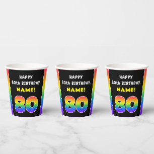 80e verjaardag: kleurrijke regenboog # 80, aangepa papieren bekers