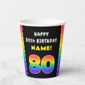 80e verjaardag: kleurrijke regenboog # 80, aangepa papieren bekers (Voorkant)