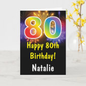 80e verjaardag Kleurrijke Regenboog Vuurwerk Kaart (Gele Bloem)