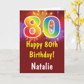 80e verjaardag kleurrijke regenboogvuurwerk rood kaart (Gele Bloem)