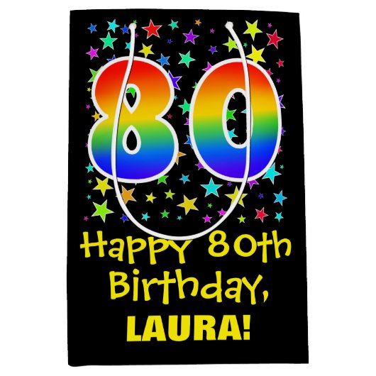 80e verjaardag: kleurrijke sterren patroon & regen medium cadeauzakje