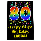 80e verjaardag: kleurrijke sterren patroon & regen medium cadeauzakje (Achterkant)