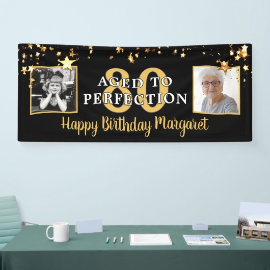 80e verjaardag leeftijd tot perfectie zwart gouden spandoek (Beurs)