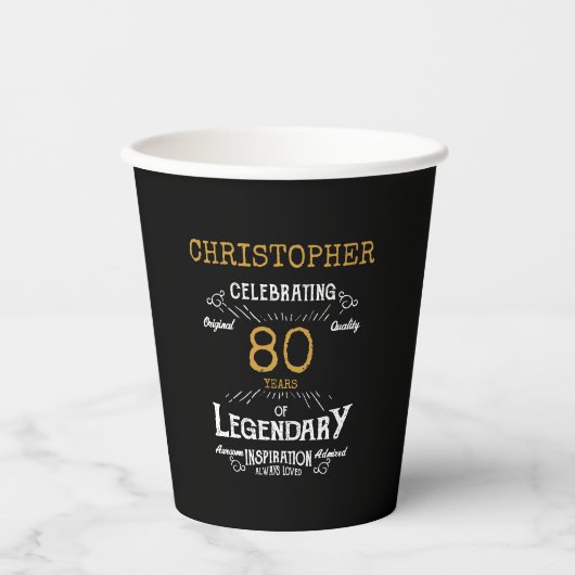 80e verjaardag Legendary Zwart Goud Retro Papieren Bekers (Voorkant)