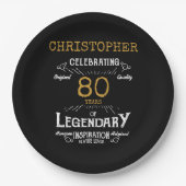80e verjaardag Legendary Zwart Goud Retro Papieren Bordje (Voorkant)