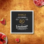 80e verjaardag Legendary Zwart Goud Retro Servet<br><div class="desc">Voor degenen die hun 80ste verjaardag vieren hebben we de ideale verjaardagsfeestservetten met een gevoel. De zwarte achtergrond met een wit en goud typografie ontwerp is eenvoudig en toch elegant met een retro gevoel. Pas de tekst van dit verjaardagscadeau eenvoudig aan met behulp van de meegeleverde sjabloon. Onderdeel van een...</div>