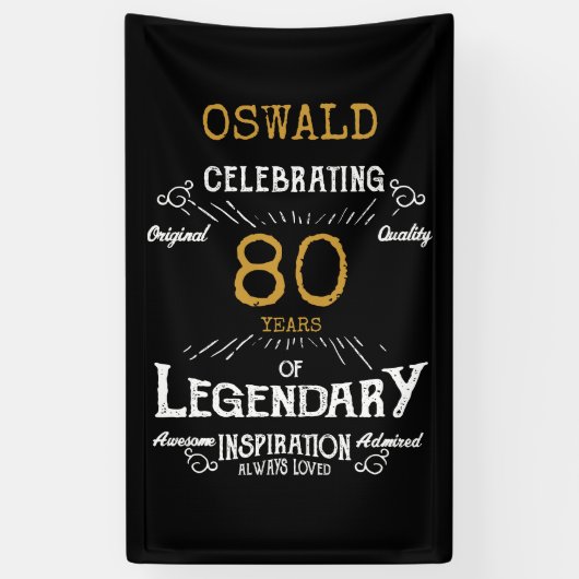 80e verjaardag Legendary Zwart Goud Retro Spandoek (Verticaal)