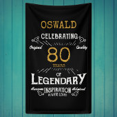 80e verjaardag Legendary Zwart Goud Retro Spandoek