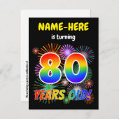 80e verjaardag - Leuk vuurwerk, Rainbow Look "80" Briefkaart (Voorkant / Achterkant)