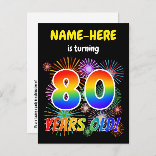 80e verjaardag - Leuk vuurwerk, Rainbow Look "80" Briefkaart (Voorkant / Achterkant)