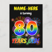 80e verjaardag - Leuk vuurwerk, Rainbow Look "80" Briefkaart (Voorkant)