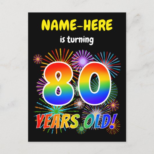 80e verjaardag - Leuk vuurwerk, Rainbow Look "80" Briefkaart (Voorkant)