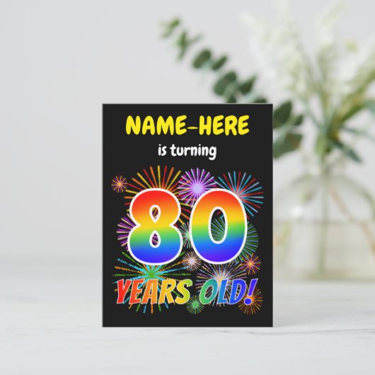 80e verjaardag - Leuk vuurwerk, Rainbow Look "80" Briefkaart (Staand voorkant)