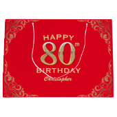 80e verjaardag Lijst van Red en Gold Glitter Groot Cadeauzakje (Voorkant)