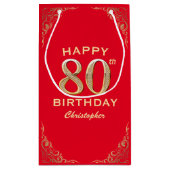 80e verjaardag Lijst van Red en Gold Glitter Klein Cadeauzakje (Achterkant)