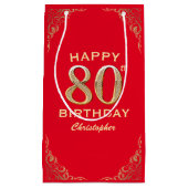 80e verjaardag Lijst van Red en Gold Glitter Klein Cadeauzakje (Voorkant)