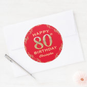 80e verjaardag Lijst van Red en Gold Glitter Ronde Sticker (Envelop)