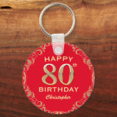 80e verjaardag Lijst van Red en Gold Glitter Sleutelhanger (Voorkant)