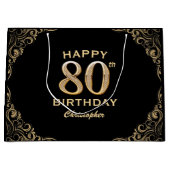80e verjaardag Lijst voor zwarte en goudglitter Groot Cadeauzakje (Voorkant)