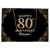 80e verjaardag Lijst voor zwarte en goudglitter Groot Cadeauzakje (Achterkant)