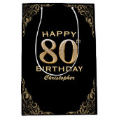 80e verjaardag Lijst voor zwarte en goudglitter Medium Cadeauzakje (Voorkant)
