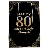80e verjaardag Lijst voor zwarte en goudglitter Medium Cadeauzakje (Achterkant)
