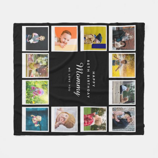 80e verjaardag Mammie Foto Collage Sjabloon Black Fleece Deken (Voorkant (Horizontaal))