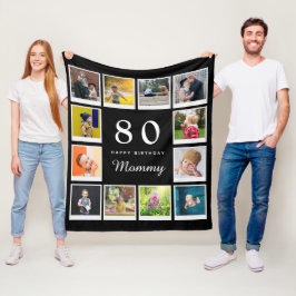 80e verjaardag Mammie Foto Collage Sjabloon Black Fleece Deken