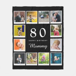 80e verjaardag Mammie Foto Collage Sjabloon Black Fleece Deken
