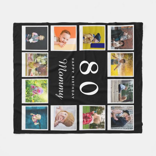 80e verjaardag Mammie Foto Collage Sjabloon Black Fleece Deken (Voorkant (Horizontaal))