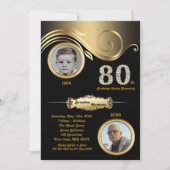 80e, Verjaardag Man 80e, art deco, zwart goud Kaart (Voorkant)