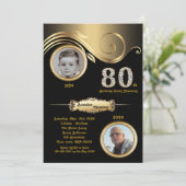 80e, Verjaardag Man 80e, art deco, zwart goud Kaart (Staand voorkant)