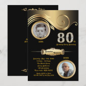 80e, Verjaardag Man 80e, art deco, zwart goud Kaart (Voorkant / Achterkant)