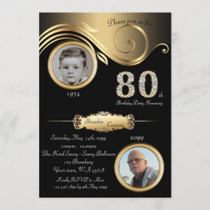 80e, Verjaardag Man 80e, elegant art deco, zwart s Kaart