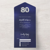 80e Verjaardag marine blauw zilver rsvp All In One Uitnodiging (Binnen)