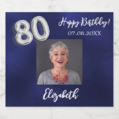 80e verjaardag marine blauwe foto sparkling wijnetiket (Enkel label)