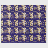 80e verjaardag marineblauw en goudballonnen cadeaupapier (Vlak)