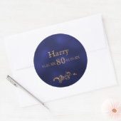 80e verjaardag marineblauw goudmonogram man ronde sticker (Envelop)