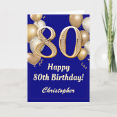 80e verjaardag marinenblauw en gouden ballonnen Co Kaart (Voorkant)