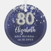 80e verjaardag marinesblauwe zilversterren glas ornament (Voorkant)