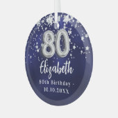 80e verjaardag marinesblauwe zilversterren glas ornament (Voorkant links)