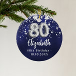 80e verjaardag marinesblauwe zilversterren keramisch ornament<br><div class="desc">Een marineblauwe achtergrondkleur met faux zilveren sterren. De blauwe kleur is ongelijk. Jouw namen,  tekst/datum toevoegen</div>
