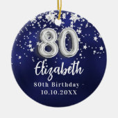 80e verjaardag marinesblauwe zilversterren keramisch ornament (Voorkant)