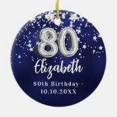 80e verjaardag marinesblauwe zilversterren keramisch ornament (Achterkant)