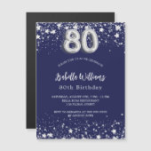 80e verjaardag marinesblauwe zilversterren luxe magnetische uitnodiging (Voorkant / Achterkant)