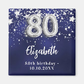 80e verjaardag marinesblauwe zilversterren magneet (Voorkant)