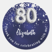 80e verjaardag marinesblauwe zilversterren ronde sticker (Voorkant)