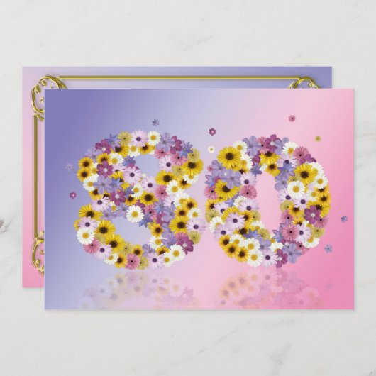 80e verjaardag, met bloembranen kaart (Voorkant / Achterkant)